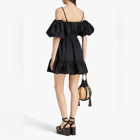 Ulla Johnson | Lila cold-shoulder gathered cotton-poplin mini dress In Black 2 - Picture 9 of 11